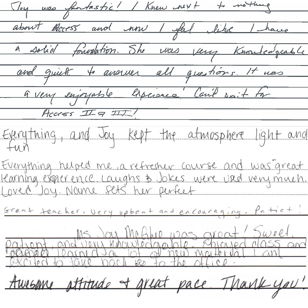 Handwritten anonymous survey response about a learning experience